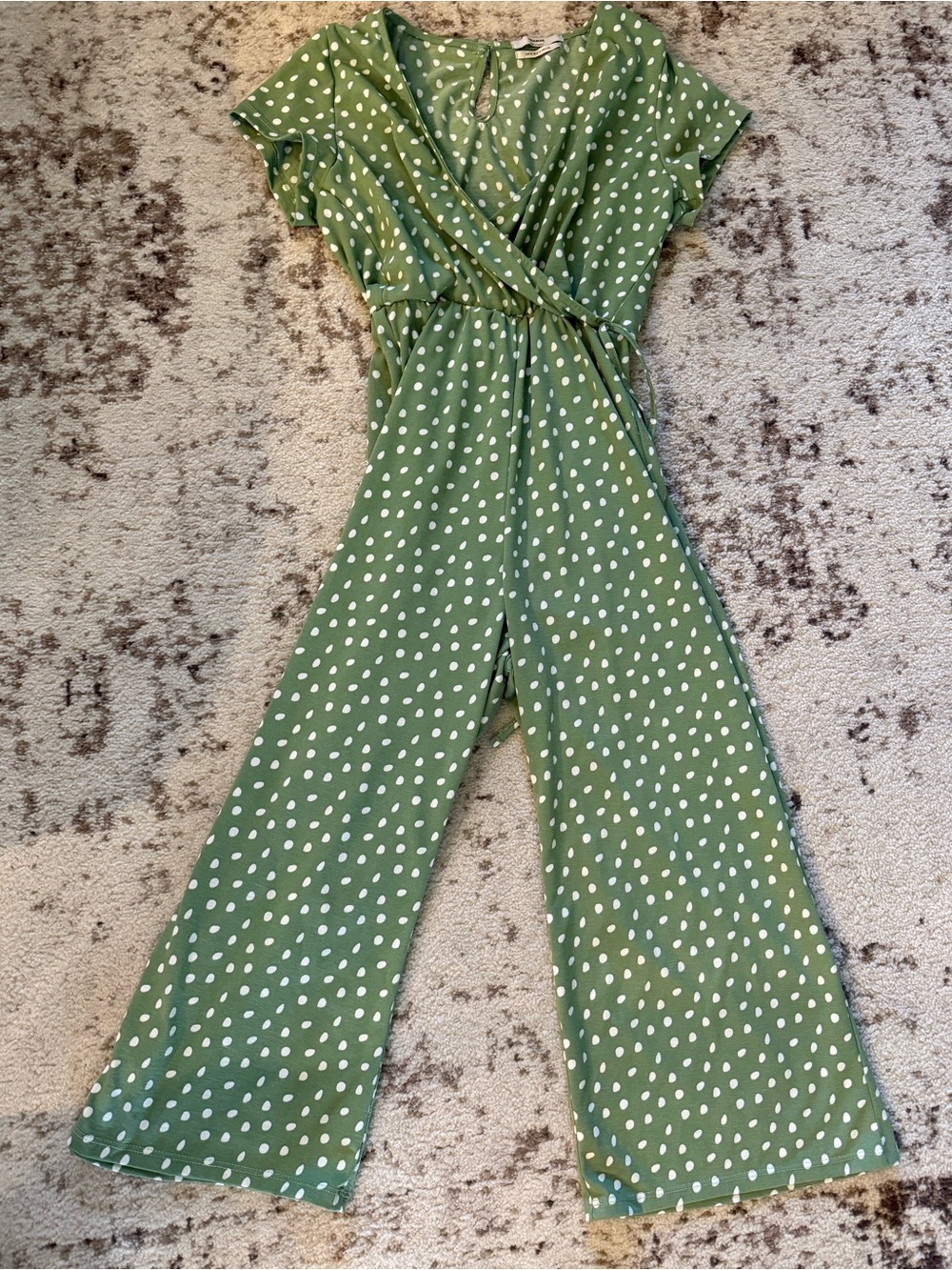 Pull&Bear Green Polka Dot Wrap-Style Jumpsuit